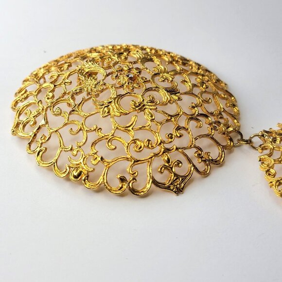 Large Filigree Gold Tone Brooch and Pendant - Picture 6 of 15